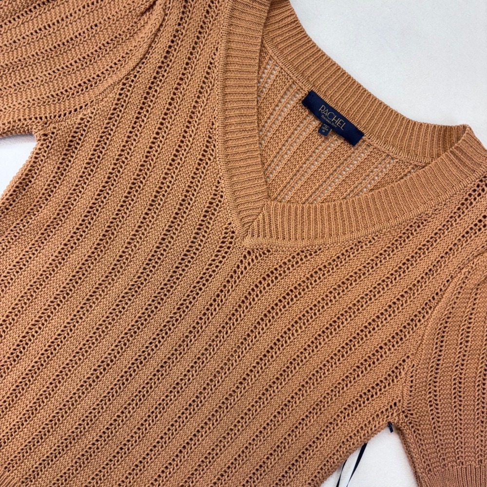 RACHEL Rachel Roy Women's Top Medium New Brown Knit‎ V-Neck Puff Sleeve Sweater - Picture 10 of 11